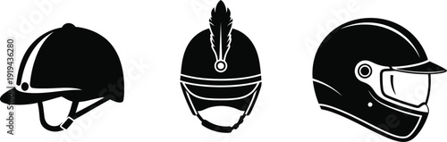 Three different types of helmets illustration