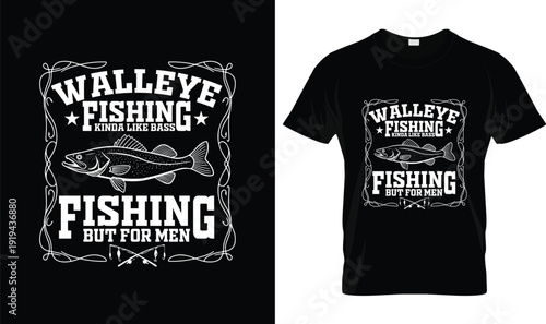 Walleye Fishing Kinda Like Bass T-Shirt Design – Bold Fishing Typography T-shirt Vector Illustration Logo, Vintage Style Graphic Apparel Design for Anglers with Detailed Fish Artwork