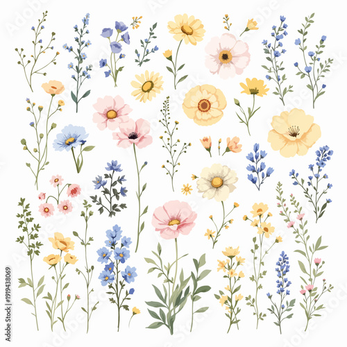 Soft Watercolor Floral Border with Delicate Meadow Flowers