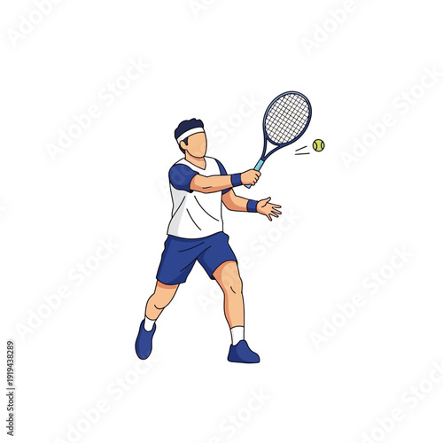 Male Tennis Player Swinging Racquet to Hit Ball During Match