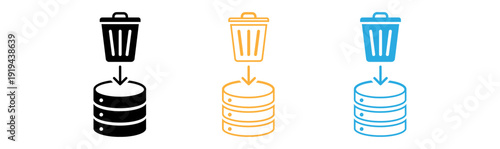 Trash to database icons in black yellow and blue