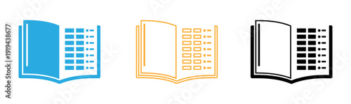 Open book icons in blue yellow and black