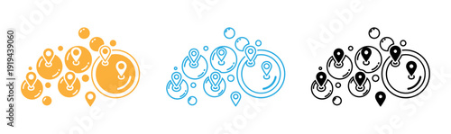 Collection of location icons in orange blue and black