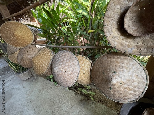 Straw Conical Hats on SE Asian farm