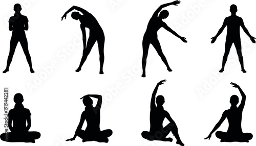 Yoga poses silhouettes for meditation and flexibility