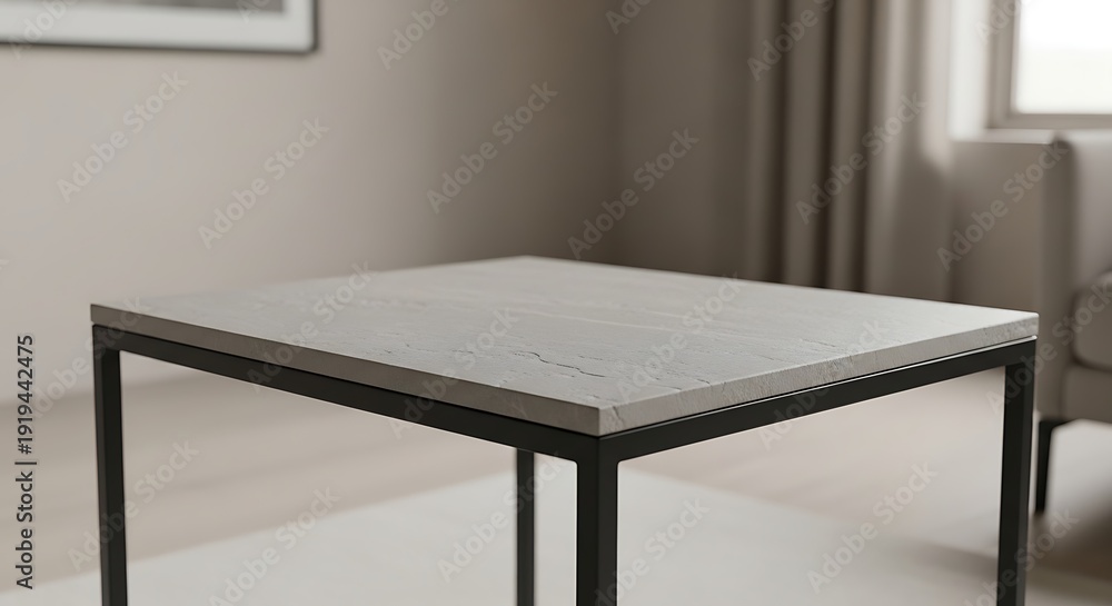 Fototapeta premium Modern Square Coffee Table with Minimalist Design in a Neutral Living Room.