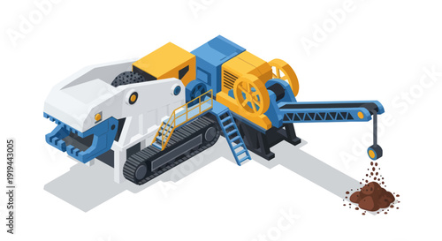 Heavy machinery excavator digging soil on construction site.