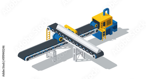 Industrial conveyor belt system with machinery and equipment.