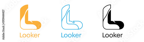 Looker logo variations in orange blue and black