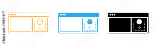 Browser windows with clock and download icons
