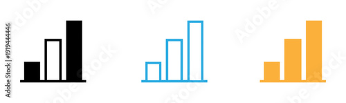 Three bar graphs in black blue and orange