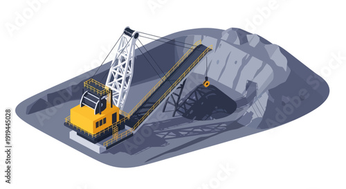 Mining Excavation Site with Crane and Machinery.