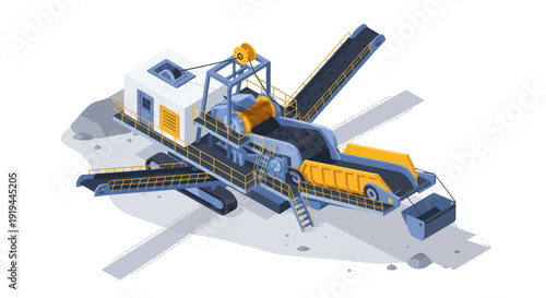 Industrial machinery with conveyor belts and processing equipment.