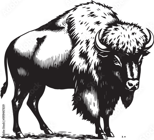 Buffalo, bison, bull, artiodactyl. Hand drawn vector illustration