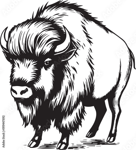 Buffalo, bison, bull, artiodactyl. Hand drawn vector illustration