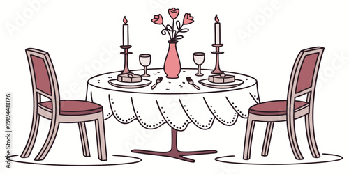 Elegant dining setup with a table, chairs, and a vase of flowers