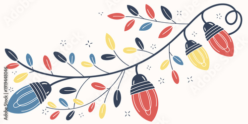 Colorful leaves and berries on a decorative branch with a circular design