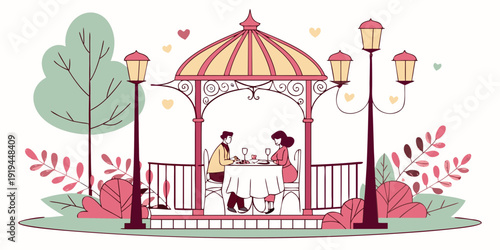 A whimsical circus scene with performers and colorful tents in a lush park setting.