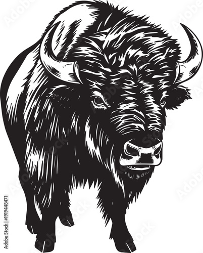 Buffalo, bison, bull, artiodactyl. Hand drawn vector illustration
