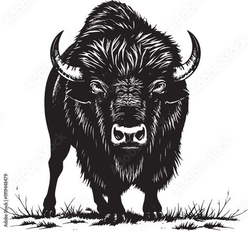 Buffalo, bison, bull, artiodactyl. Hand drawn vector illustration