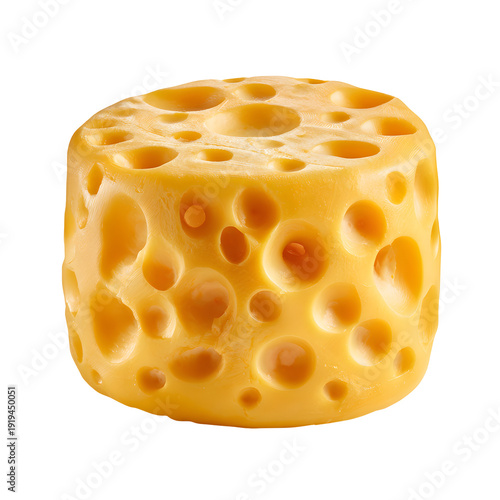 Edam cheese wheel with holes, food ingredient, dairy product, isolated on transparent background