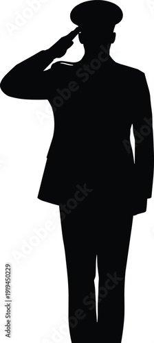 Vector Illustration of Military Officer Silhouette Saluting in Uniform for National Pride Honor Veterans Day Memorial Service and Patriotic Professional Graphic Designs