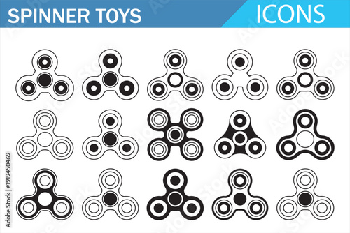 Flat Outline Spinner Toy Symbols – Editable Vector Set