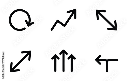 Vector of arrows in various directions for diagrams or flowcharts