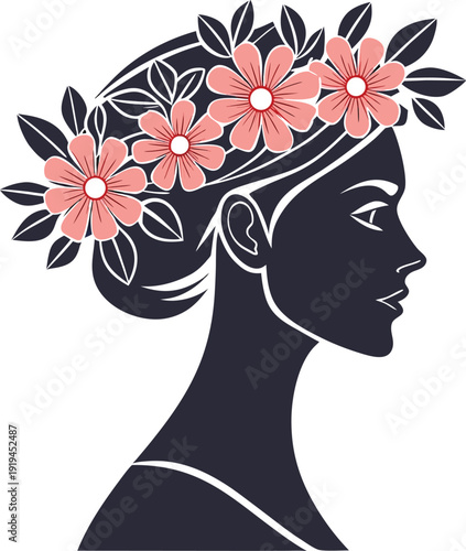 minimal vector clipart of a woman silhouette with flowers