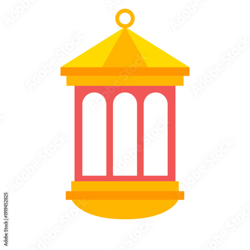 Flat Style Detailed Golden Lantern Islamic Ornament Lamp Decoration Icon