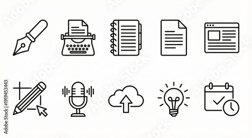 File Management and Media Icons Set, Document and Cloud Vector Collection
