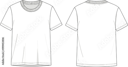 Basic blank t-shirt mockup front and back view, short sleeve casual apparel template isolated on gray background vector illustration