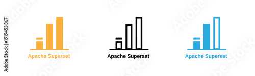 Apache Superset vector icon collection. Includes data, analytics, dashboard, graph, chart, and business intelligence symbols. Created in modern style with colorful palette.