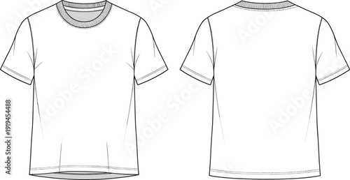 Blank short sleeve t shirt mockup front and back view, crew neck apparel template, casual clothing outline illustration