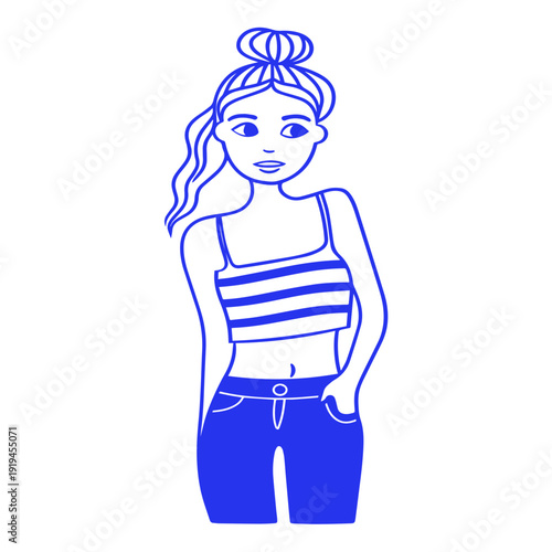 Shy Teen Girl Character Illustration