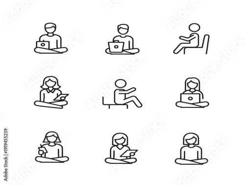 Relaxed sitting people line art with casual lifestyle vibe