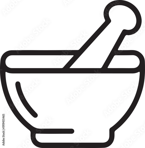 A classic mortar and pestle outline stands ready for grinding and mixing pharmaceutical ingredients