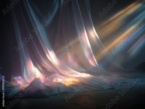 Ethereal Pastel Light Beams Through Flowing Sheer Fabric – Dreamy Abstract Background