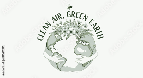 Environmental logo with green earth and leaves