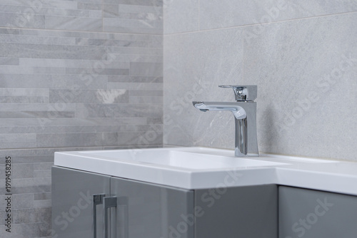 Bathroom sink with faucet, water tap and wash bowl, modern interior