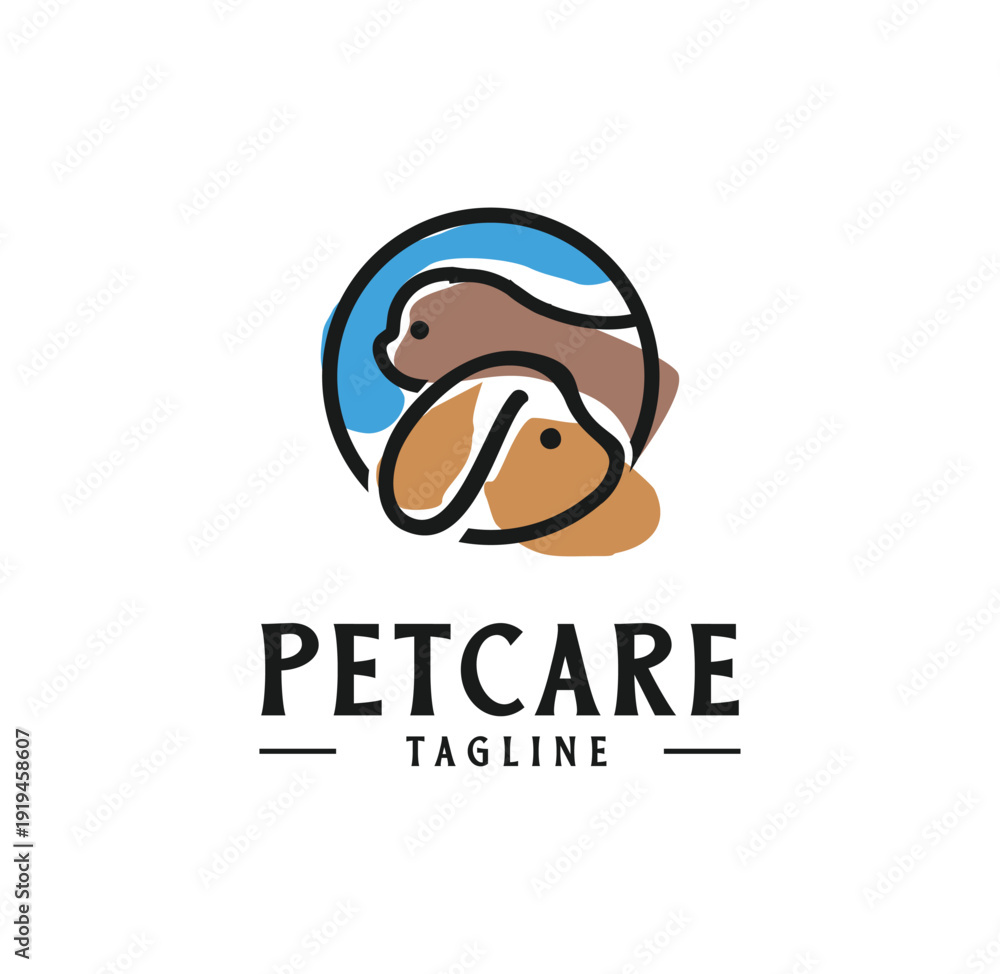 Obraz premium Pet Logo Dog Cat Design Vector Template Linear Style For Pet Shop Company