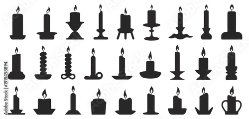 Assortment of Black Candle Silhouettes with Flames call