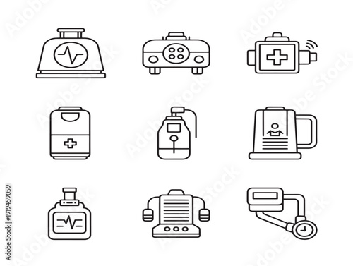 Comprehensive emergency icons outline set with beautiful crisis symbols
