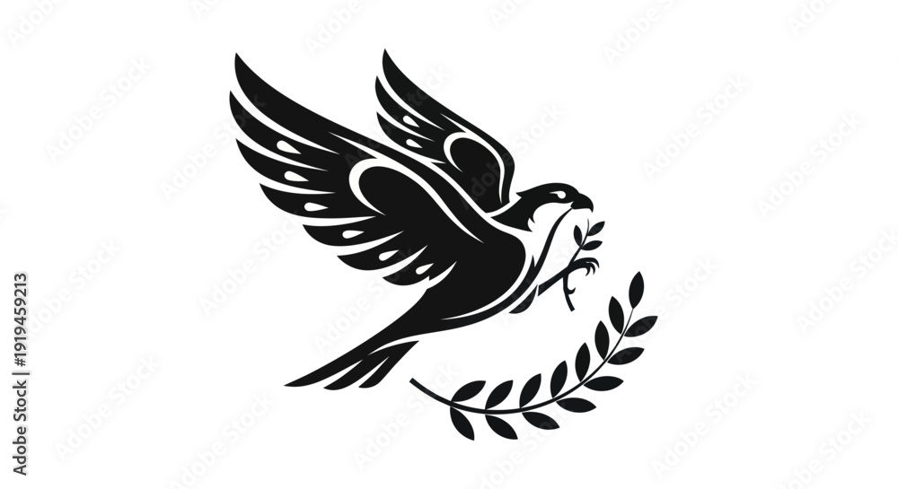 Fototapeta premium Soaring bird with olive branch symbol