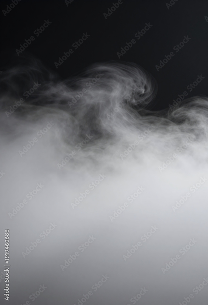 Fototapeta premium dense billowy white mist envelops deep black background dramatic