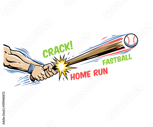 Baseball home run artwork. Fastball hit graphic. Sport action illustration. T-shirt print design. Game champion league graphic.