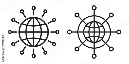 Professional Global Network Infrastructure Icons Depicting Worldwide Connectivity Digital Data Exchange Systems International Communication Nodes and Advanced Internet Technology Solutions.