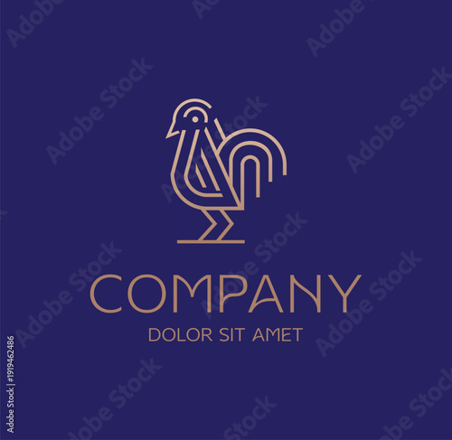 Line Art Of Rooster Chicken Logo Design animal farm