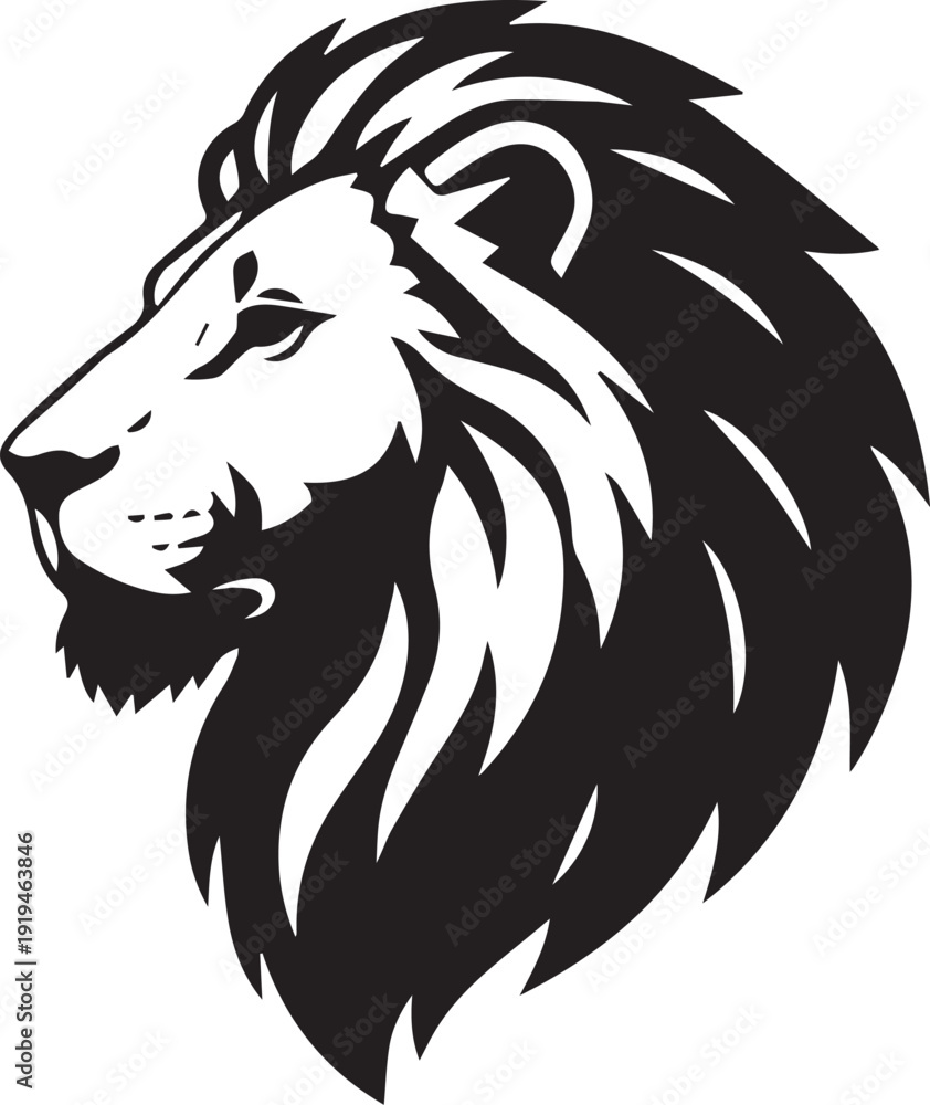 Fototapeta premium Majestic Lion Head Profile and Minimalist Animal Silhouettes for Logo Design