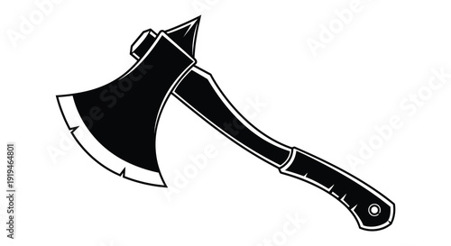 Black axe illustration with a sharp blade and handle stark silhouette